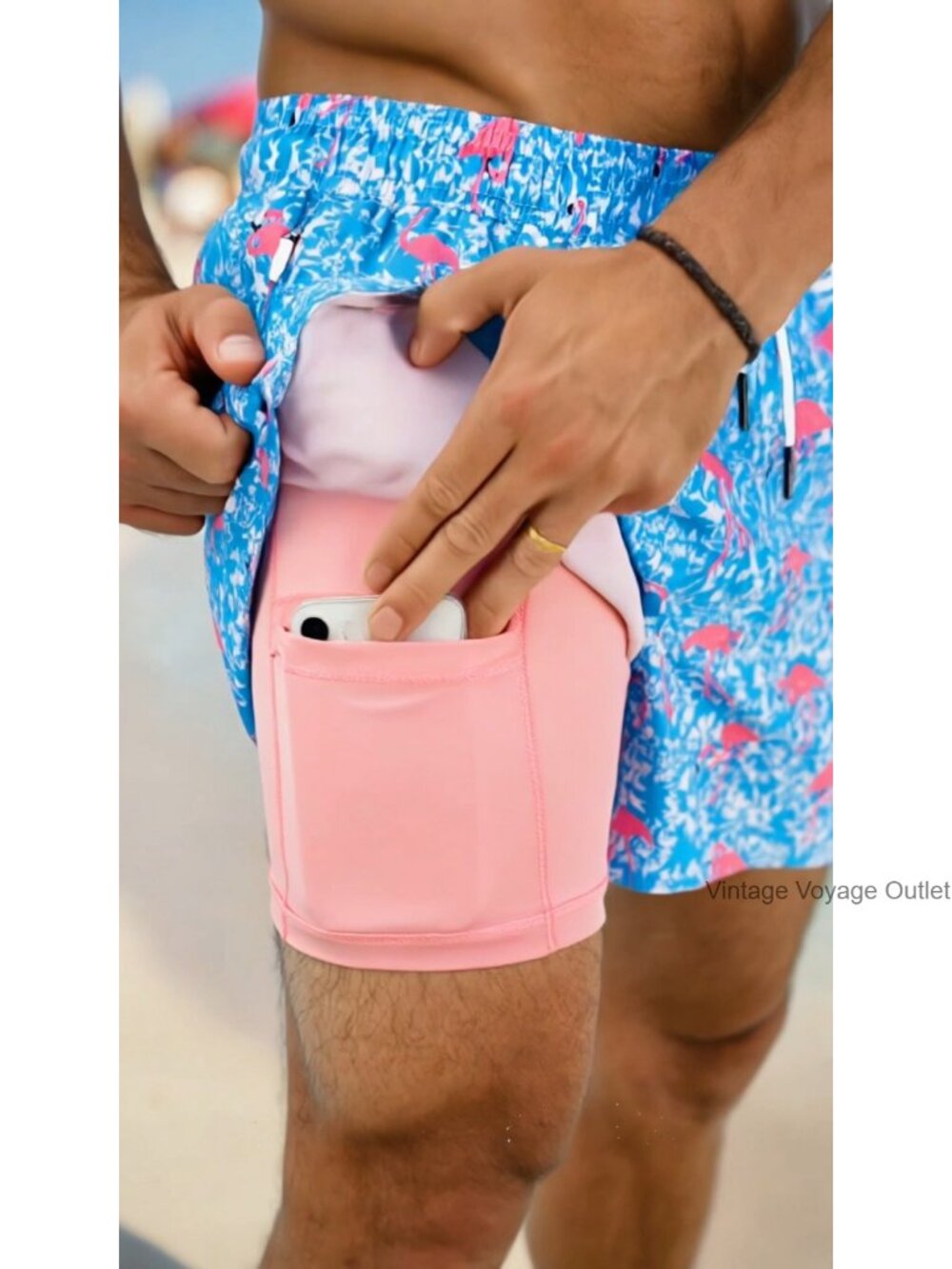 Men's Swim Trunks 5 Inch with Compression Liner, Zipper Pockets, Quick Dry - Picture 6 of 6